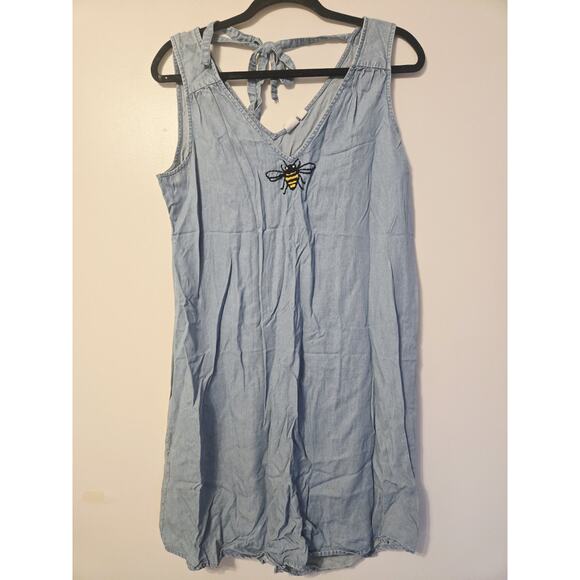 Vintage Gap TENCEL Tie Back Sz M Dress Bee Embroidered Blue Midi Fall Retro Y2K - Picture 1 of 8